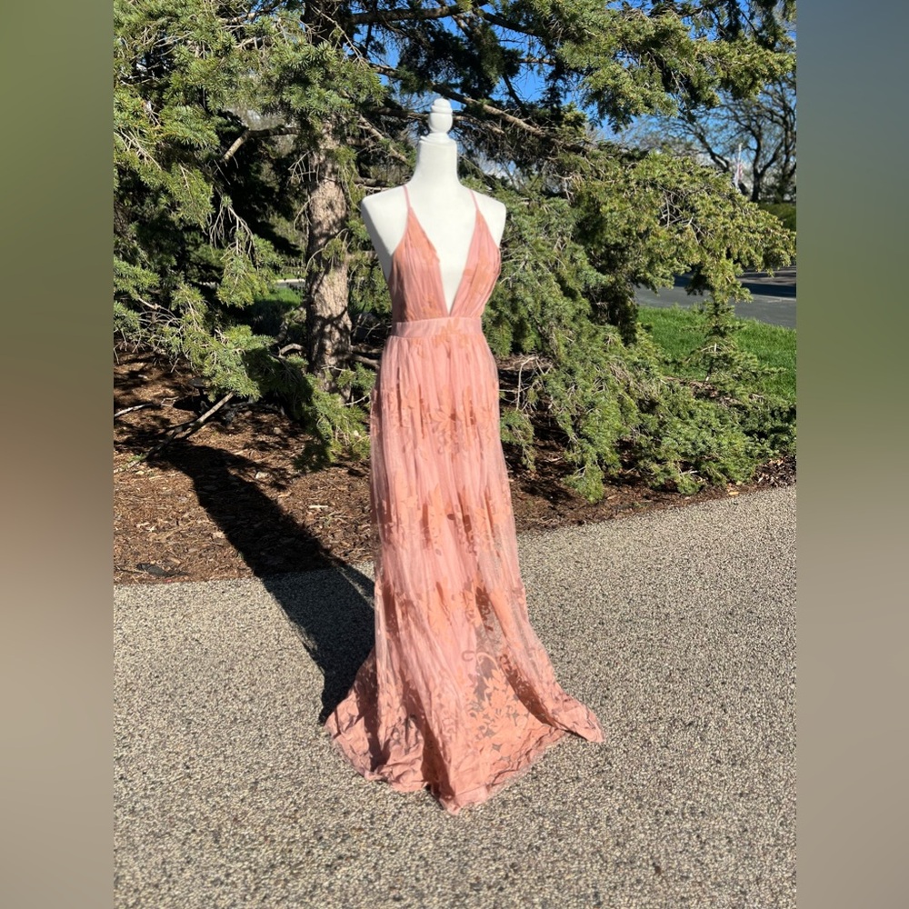 Stunning Long Dusty Rose Plunge Dress
